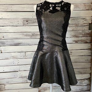 NWOT ASTR Black Lace and Gunmetal Metallic Mini-dress Size M